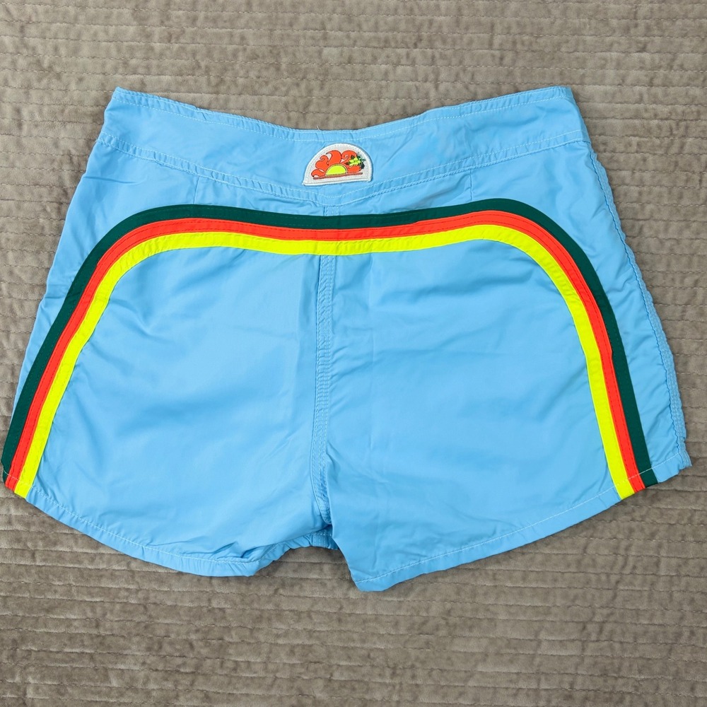Sundek Vintage Rainbow Board Shorts Light Blue Nylon Swim Trunks Womens 4 USA